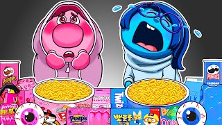 Inside Out 2 - Embarrassment & Sadness Convenience Store PINK BLUE Food Mukbang Animation | ASMR