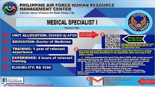 PAF #12. Hiring.Medical Specialist at Philippine Air Force Human Resource Managemnt Center.