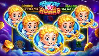 🔥Check Out New Slot-Harps & Horns🔥|FREECOINS in video description!|Jackpot Wins