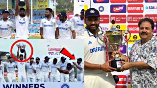 Rohit Sharma gave the winning trophy to Akash deep after India won the series 2-0 against Bangladesh