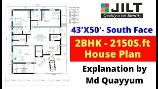 43'X50' Floor Plan - Area 2150 SFt - Ground Floor 2BHk, South Face | Md Quayyum