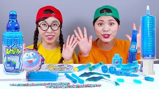 Kem thạch tráng miệng màu xanh Mukbang DONA