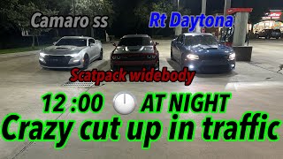 INSANE LATE NIGHT SCATPACK WIDEBODY & RT DAYTONA & CAMARO SS CUT UP IN TRAFFIC #shorts