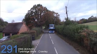 FULL ROUTE VISUAL | Metrobus Crawley Route 291: Tunbridge Wells - Crawley | 6906 (BJ63UJO)