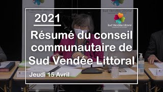 Sud Vendée Littoral : Résumé du conseil communautaire - Avril 2021