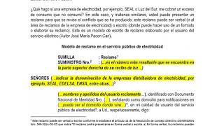 MODELO DE RECLAMO POR CONSUMO A EMPRESA DE ELECTRICIDAD