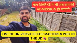 List of UK Universities that Accept Low CGPA for Masters & PhD #uk #studyvisa