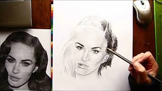 Como dibujar rostro femenino  Megan Fox  a grafito  luz y sombra