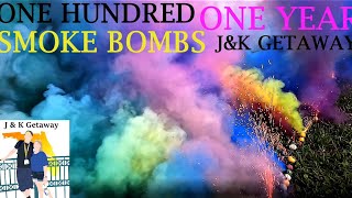 ONE HUNDRED SMOKE BOMBS || ONE YEAR WITH J&k GETAWAY