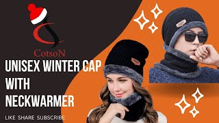 Winter Knit Beanie Woolen Cap Hat Woolen Neck Warmer Scarf Set for Men & Women