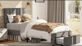 Stylish Grey Twin Bed Frame