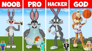 Minecraft NOOB vs PRO vs HACKER vs GOD - BUGS BUNNY STATUE HOUSE BUILD CHALLENGE