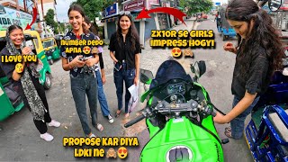 ZX10R Shocking Girls Reactions & Cute College Girls Impressed On ZX10R & Cute Girl Asking my Number