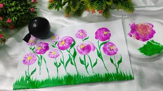 flowers painting with balloon || creative painting ideas #paintinghacks #balloon #acrylicpainting