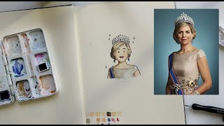 Hoe teken je koningin MAXIMA met aquarel en inkt | Tutorial