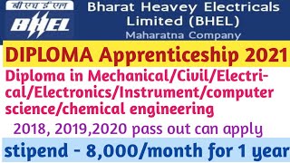 #Bhel trichy apprenticeship 2021 for Diploma, polytechnic in civil engineering, mechanical et.c