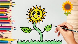 رسم زهرة دوار الشمس كيوت 🌻 رسم للاطفال /رسم سهل/ تعليم رسم للاطفال/ How to draw sunflower for kids