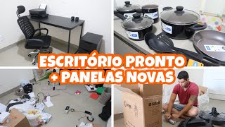 O NOSSO ESCRITÓRIO ESTÁ PRONTO, COMPREI UM JOGO DE PANELAS + TROQUEI O MICROONDAS NOVO 🥹