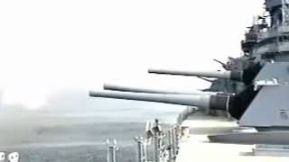 Iowa class Battleship main turrets firing compilation