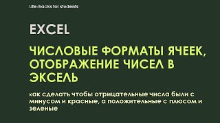 Форматы чисел эксель : как сделать зеленым положительные и красным отрицательные значения и др.