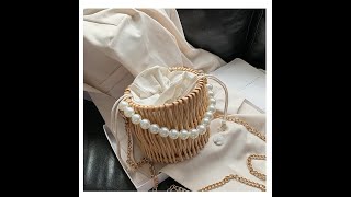 Handmade Straw Freshwater Pearl Crossbody Bag