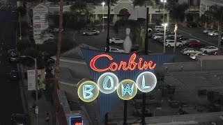 Corbin Bowl Neon Sign Ventura Blvd, Tarzana, CA  Drone b-roll