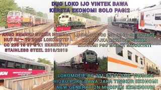 LOKOMOTIF VINTAGE HIJAU PJKA BAWA 2 KERETA API EKONOMI SOLO! Jembatan Kali Timur Stasiun Lemah Abang