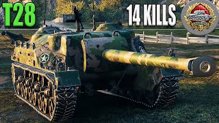 T28 БЕРЁТ РЕДКУЮ МЕДАЛЬ. 14 ФРАГОВ, 8К dmg. Карта Рудники.  WoT 1.7.1. 2К VIDEO.