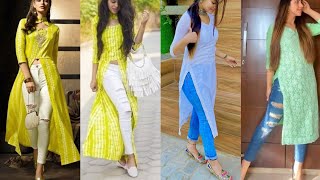 Long kurti with jeans || Long kurti style with jeans || Trendy kurti