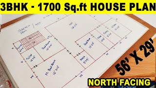 5 cent house plan | 3BHK house plan | north facing plan | 1700Sq.ft house plan | 29*56 house plan