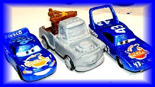 Pixar Cars Customs Primer Mater to become Metallic Blue Mater with Lightning McQueen