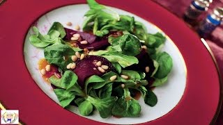 Sashimi from beet with salad Korn and honey and  mustard dressing