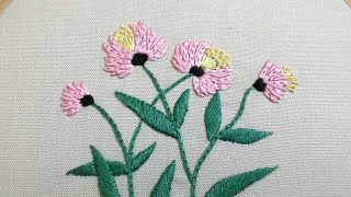 Hand embroidery design, easy chain stitch flowers for beginners