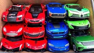 Box Full of Model Cars /BMW i8, Nissan GTR, Tesla, Range Rover, Bugatti Centodieci, Mclaren