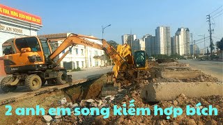 máy xúc komatsu 210 và huyndai w 55i kết hợp rất hiệu quả