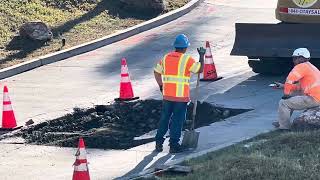 Concrete driveway demolition - CAT 315 and jackhammer, 10/2/2023