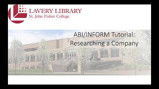 ABI/INFORM Tutorial: Researching a Company