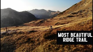 MTB riding at beautiful mountain ridge (drone footage)