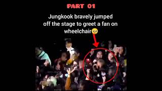 remember when jungkook bravely jumped off the stage to greet a fan on wheelchair 🥺