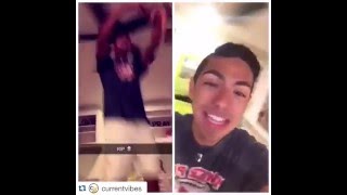 Guy snapchatting hits his head on ceiling fan double perspective