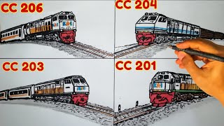 Menggambar Ragam Kereta Api Indonesia Lokomotif CC 201,203,204 dan 206|| Drawing Indonesian Railways