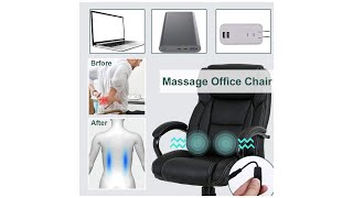 Lumbar Support Armrest Swivel Rolling High Back PU Leather Computer Chair Massage