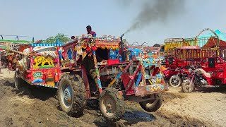 Animal Loaded Tractor Trolley Full Power pulled Rain Water Dangerous place Cattle Market