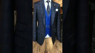 Custom Men's Blue Checked Suit with Light Blue Vest - Andre Emilio - Free Shipping All Over World