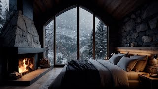 Winter in a Cabin | Soothing Snowfall and Fireplace Sounds For Sleeping