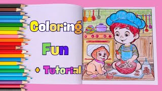 Fun & Easy Coloring For Kids |Happy Kids & Cute Pets Coloring Page By Lily Grace | Coloring Tutorial