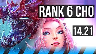 CHO'GATH vs AHRI (MID) | 6/0/3, Rank 6 Cho, Dominating | NA Master | 14.21