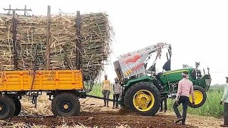 👍JOHN DEERE 5405 (63) hp sugarcane loaded trolley #johndeer #jd5405