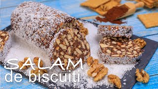 Salam de biscuiti cu nuca si stafide - un desert spornic si usor