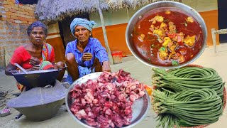 rural grandma cooking CHICKEN CURRY with BORBATI and eating with water rice || village life india